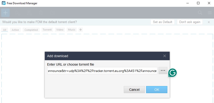 adding magnetic link to free download manager